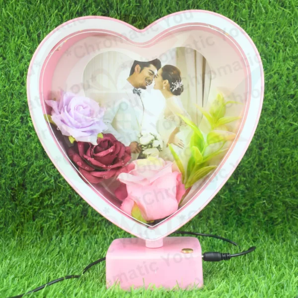 Custom LED love frame with flowers and dimmable touch light – personalized romantic photo gift by Chromatic You