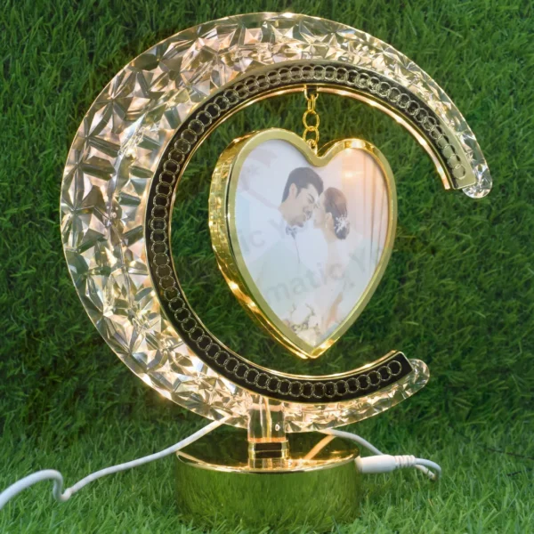 Touch control LED moon light frame with hanging heart design – personalized romantic photo gift with soft glow by Chromatic You