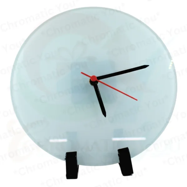 Custom printed circular glass photo frame with clock – personalized photo frame with built-in clock by Chromatic You