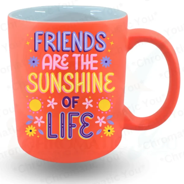 Bright neon mug with custom printed design, perfect for gifting.