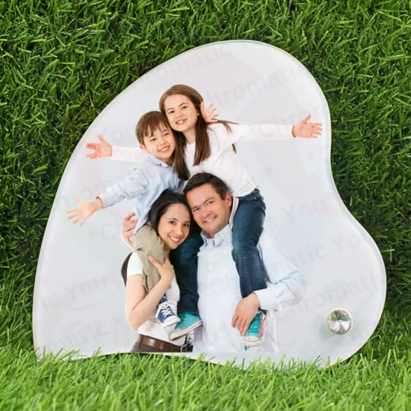 Heart shape sublimation glass photo frame – personalized photo frame with custom design by Chromatic You
