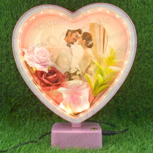Heart-shaped touch control LED picture frame – personalized romantic photo frame for anniversary and wedding gifts by Chromatic You