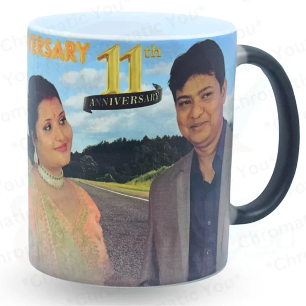 Heat sensitive black ceramic magic mug with custom photo or message – personalized color changing mug by Chromatic You