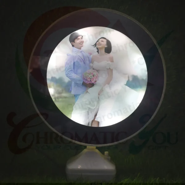 LED illuminated round photo mirror – custom printed magic mirror with personalized photo by Chromatic You