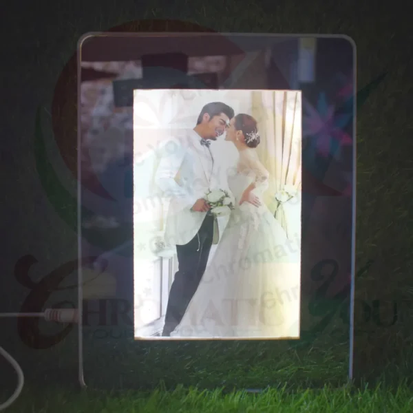 Personalized rectangle magic mirror with LED – custom printed LED photo mirror with hidden image by Chromatic You