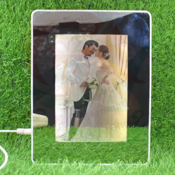 Rectangle shape magic photo mirror with LED – personalized LED mirror with hidden custom photo by Chromatic You