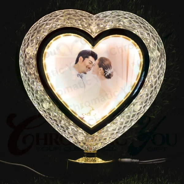 Romantic heart LED frame with soft warm lighting and touch sensor – custom inkjet photo frame with adjustable LED light by Chromatic You