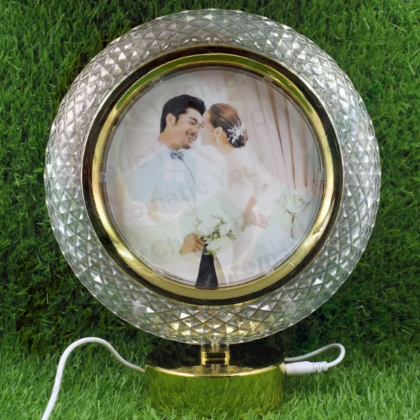 Soft glow round LED love frame with adjustable brightness – personalized inkjet photo frame with LED lighting by Chromatic You