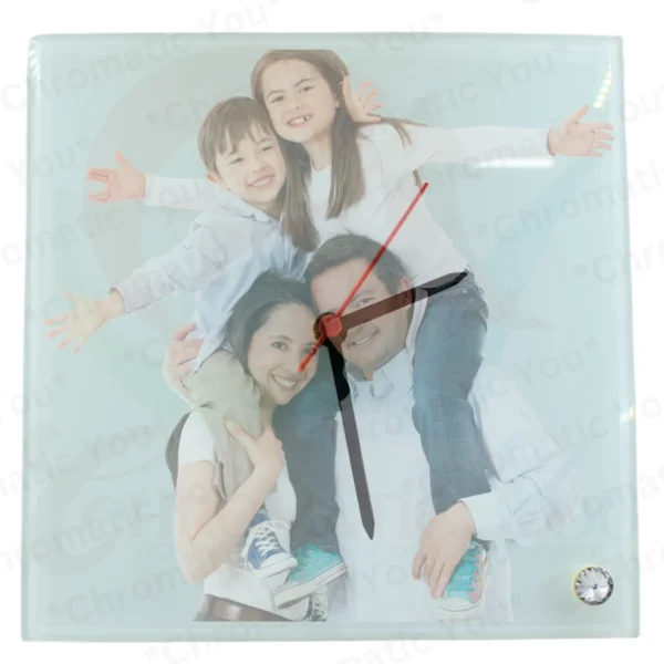 Sublimation square glass frame with clock – personalized photo frame with built-in clock by Chromatic You